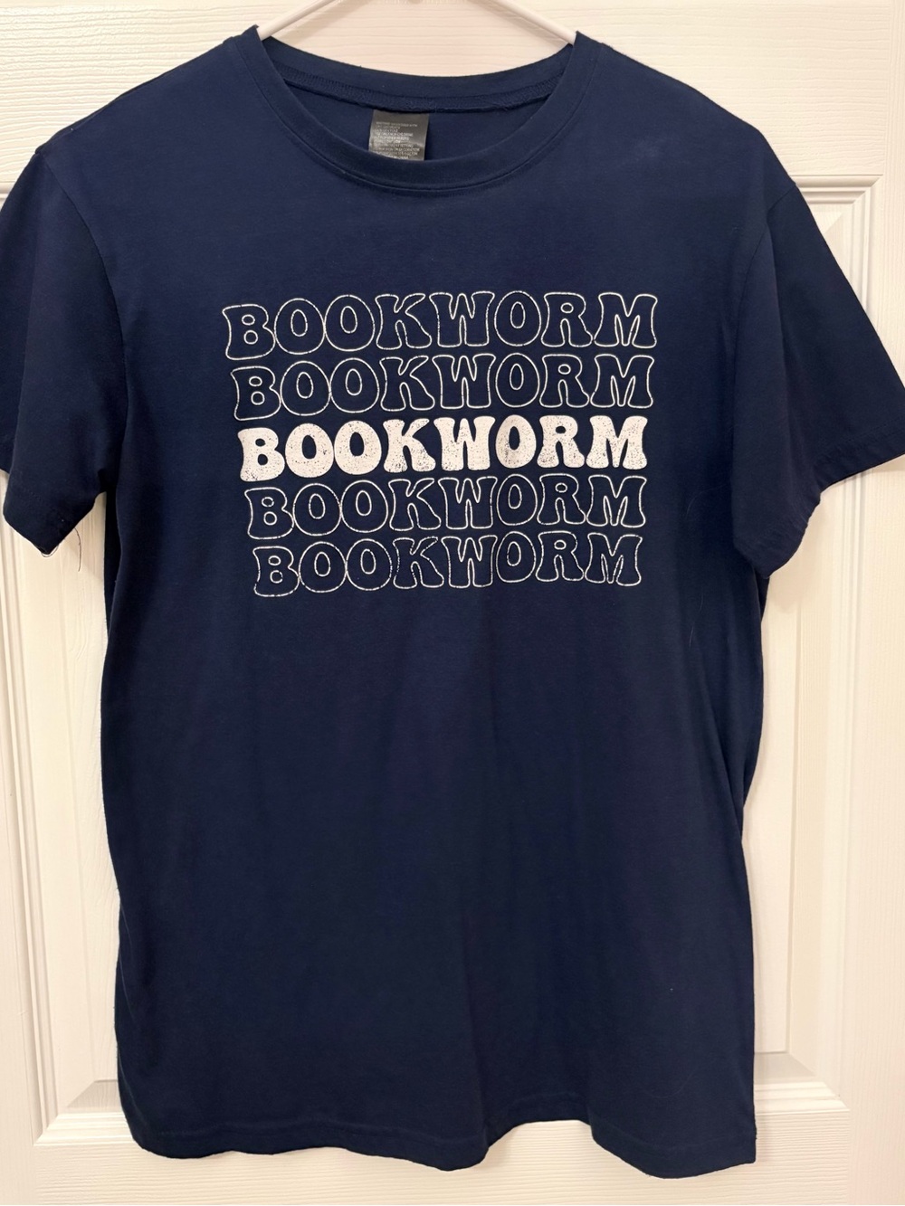Bookworm Graphic Tee - Navy Blue with White Print
